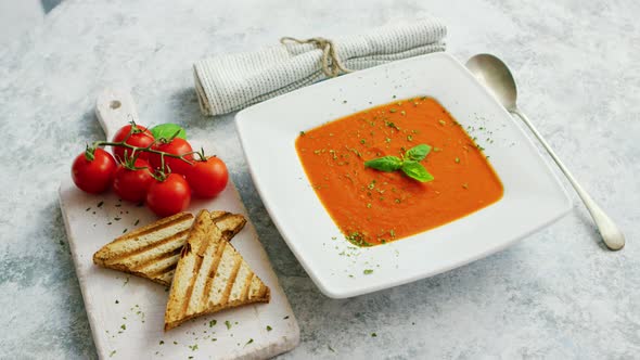 Tomato Soup Served with Crisp Bread