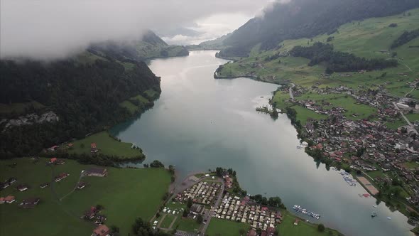 Aerial of Lake Lungern and Lungern Village