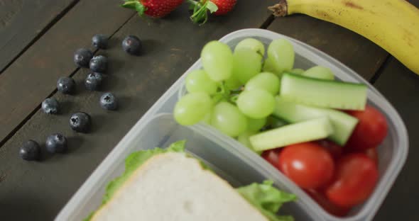 Video of healthy packed lunch of fruit and vegetables