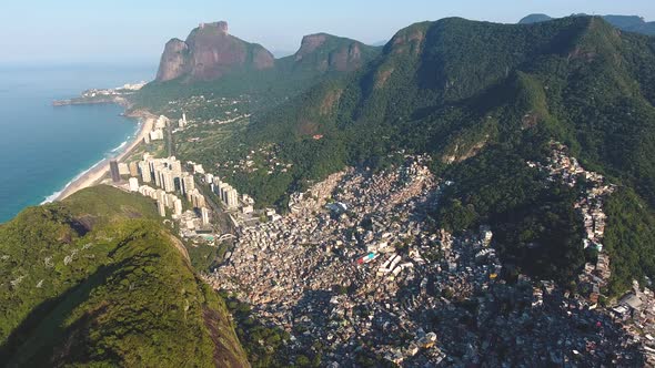 Overhead Aerial Drone Shot Lowering to Reveal a Coastal City in Rio De Janeiro Brazil