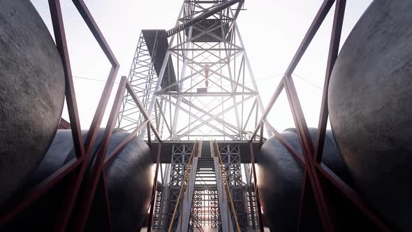 A big drill rig on the oil field. A rig is used in the petrochemical industry.