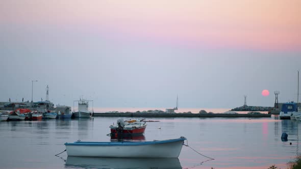  - Harbour with Tied Up Boats, View in the Evening