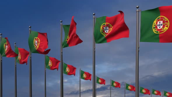 The Portugal Flags Waving In The Wind  4K