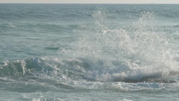 Seascape with Azure Waves Rolling on Beach Slow Motion