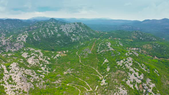 Aerial View on the Mountain Road Serpentine in Montenegro