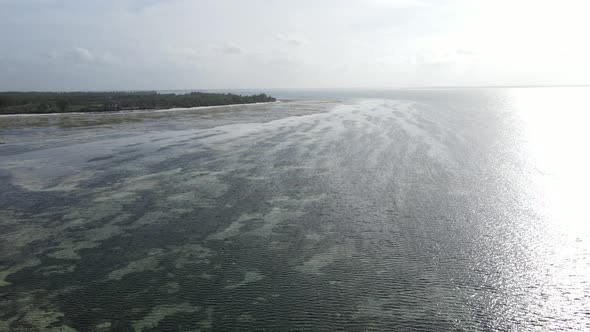 Aerial View of Low Tide in the Ocean Near the Coast of Zanzibar Tanzania Slow Motion