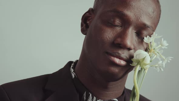 African American Man With Fresh Flowers