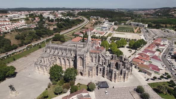 Dominican convent, the Manueline and gothic style Batalha Monastery in Leiria, Portugal. Dolly out