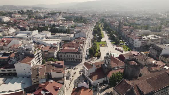 Aerial cityscape of Braga Portugal city from the republic square