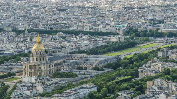 Big City With Immense Golden Domed Historical Building, Busy Traffic in Streets