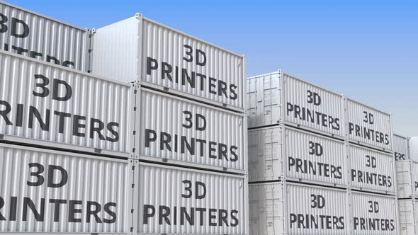 Container Terminal Full of Containers with 3D Printers