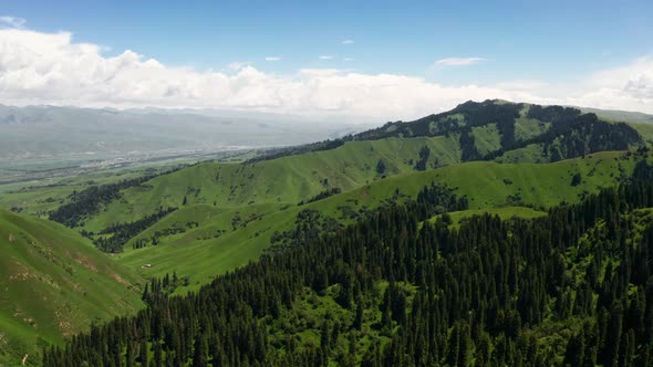 Vast grasslands and mountains in a fine day