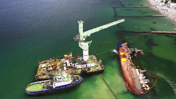 View of an Old Tanker That Ran Aground and Overturned