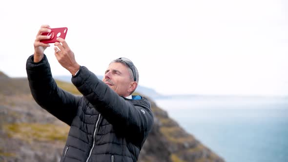 Man Taking Selfies in Iceland Slow Motion