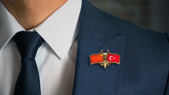 Businessman Friend Flags Pin China Turkey