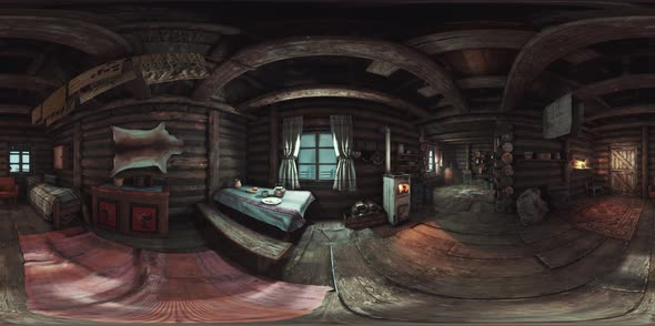 VR360 View of Old Log Home Interior alt