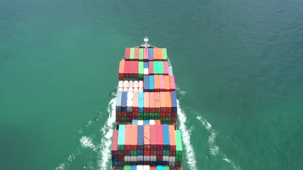 Aerial view from drone of Container , container ship in export and import business and logistics.