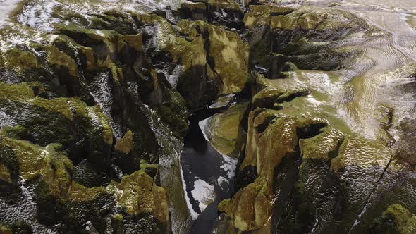 Drone Flight Over Fjaorargljufur Canyon And River