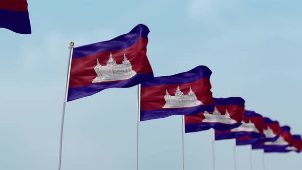 Cambodia  Row Of Flags 