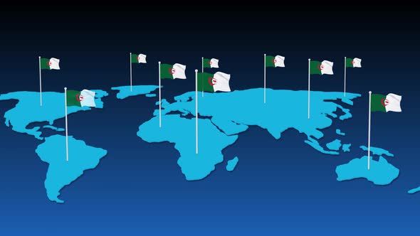 Algeria Flag Fly Animated On Planet Earth Map