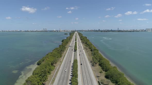 Aerial view of the MacArthur Causeway in Miami