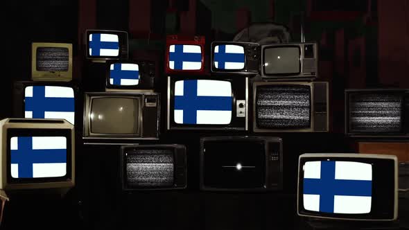 Finland Flags on Retro Televisions.