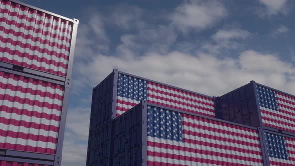 USA Flag Containers are Located at the Container Terminal