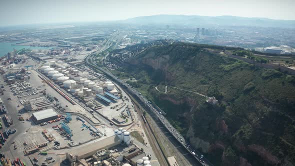 Drone Flight Over Industrial Port of Barcelona