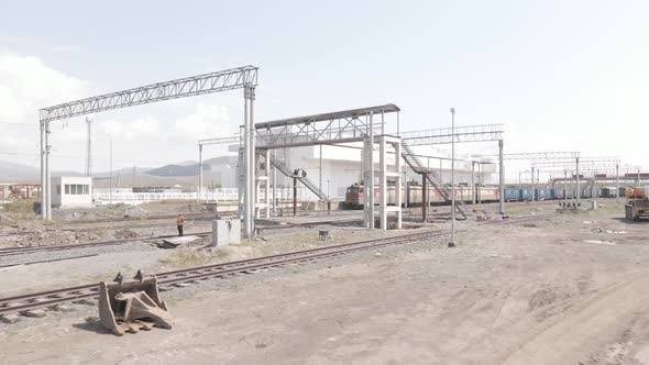 Samtskhe-Javakheti, Georgia - August 22 2021: Aerial view of Akhalkalaki railway station