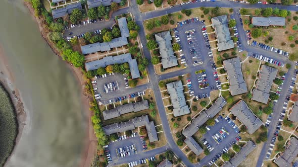 Panoramic View Beautiful Autumn Landscape on American Small Apartment Complex of a Typical Suburb