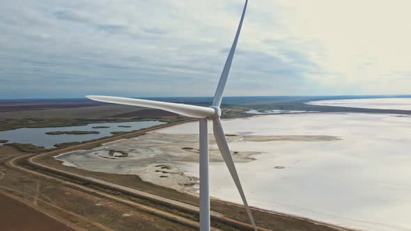 Drone Flight Close to Huge Wind Turbine Propeller