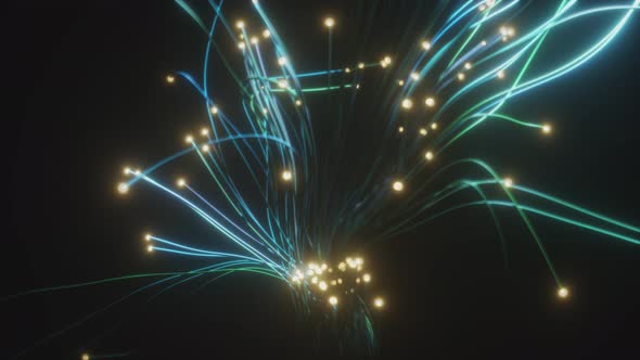 Abstract Optical Fiber Spreads on the Black Background