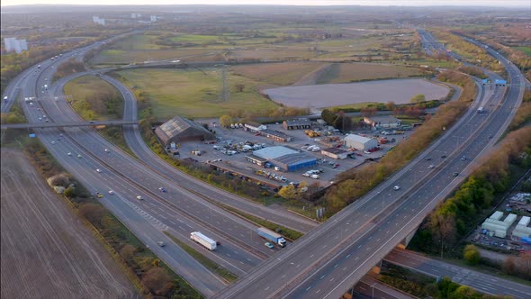 A Motorway Depot Sat Between Highways at Sunset