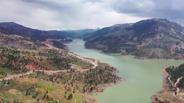 Mountain River High in the Mountains Aerial Shot