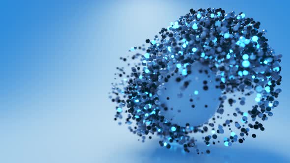 Dynamics of Abstract Blue Glowing Particle Spheres