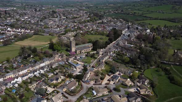 High Aerial View Winchcombe St Peter's Church UK Spring Landscape Cotswolds Gloucestershire