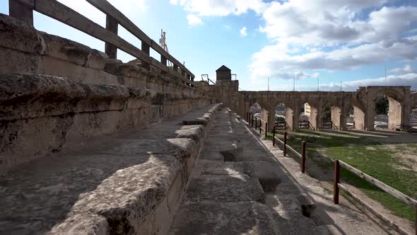 Stone Stairs Of Hipodrome Of Roman Ruins In The City Of Jerash On A Cloudy Bright Day