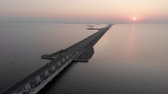 View From Above on a Long Road in the Middle of the Sea