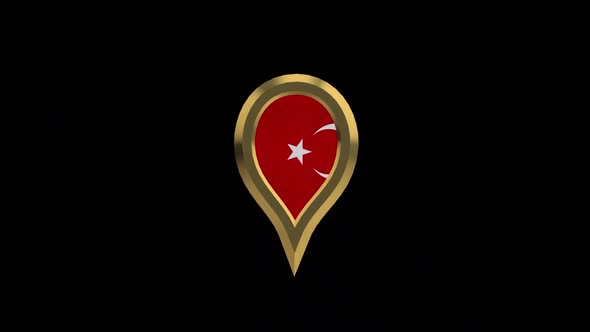 Turkey Flag 3D Rotating Location Gold Pin Icon