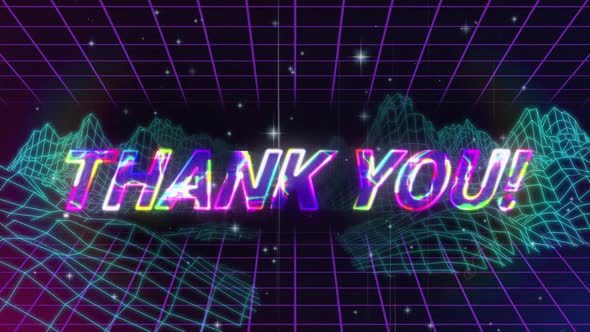 Animation vintage video game screen with words thank you written alt