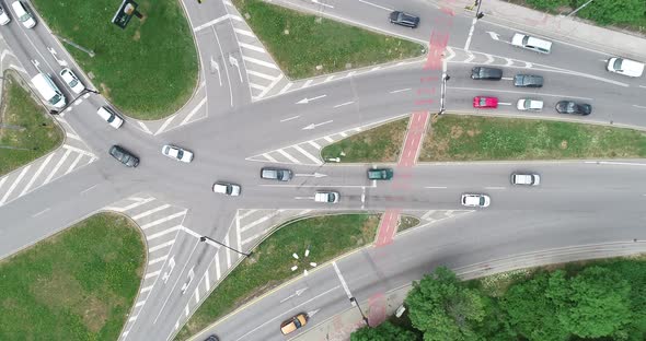 Aerial top down view of street traffic of the city center. Urban Landscape.