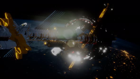 Big Spaceship on the Earth Orbit. Elements Furnished By Nasa alt