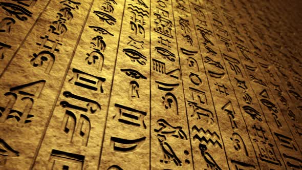 Endless animation focused on the ancient hieroglyphs. Closeup. Loopable. HD