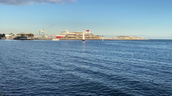 The Spirit of Tasmania ship docked at the station pier ship terminal in Port Melbourne on a clear af