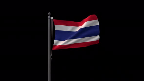 Thailand Flag On Flagpole With Alpha Channel  4K