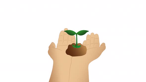 Cartoon Eco Natural Hand and Plant (Alpha Channel)