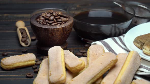 Tiramisu Cake Cooking - Italian Savoiardi Ladyfingers Biscuits and Coffee