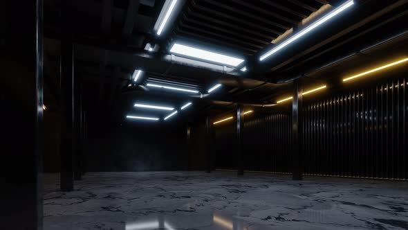 Dark building with neon illumination alt