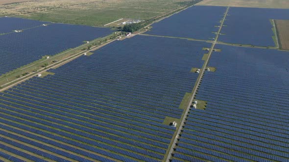 Aerial Drone Urban Green Field Eco Solar Energy Battery Renewable Power Station