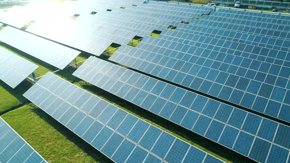 Aerial View of Solar Panels Farm (Solar Cell) with Sunlight